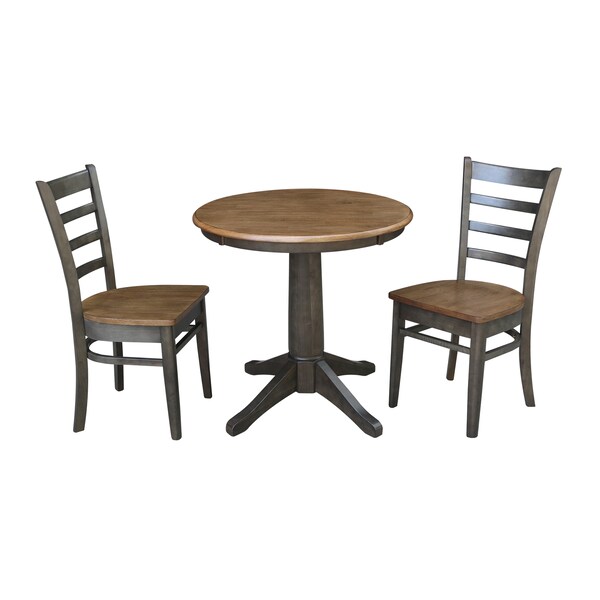 International Concepts Round 30 in Rd Top Pedestal Table, 2 Emily Chairs, Hickory/Washed Coal, 30 W, 30 L, 29.9 in H, Wood K45-30RT-27B-C617P - main